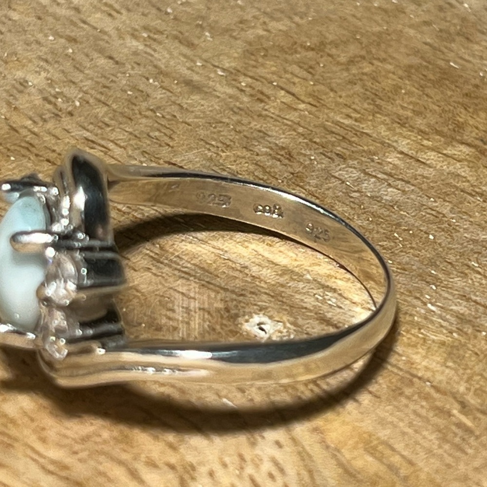 Vintage Larimar & CZ 925 Sterling Silver Ring - Picture 6 of 12